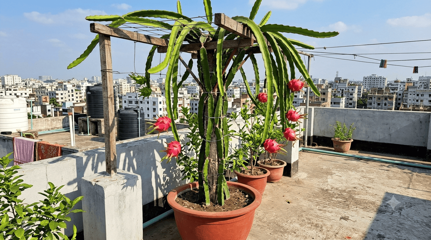 ছাদকৃষির নতুন আকর্ষণ: ড্রাগন ফলের চাষ—বিশেষ পরিচর্যা ও ফলন বৃদ্ধির কৌশল
