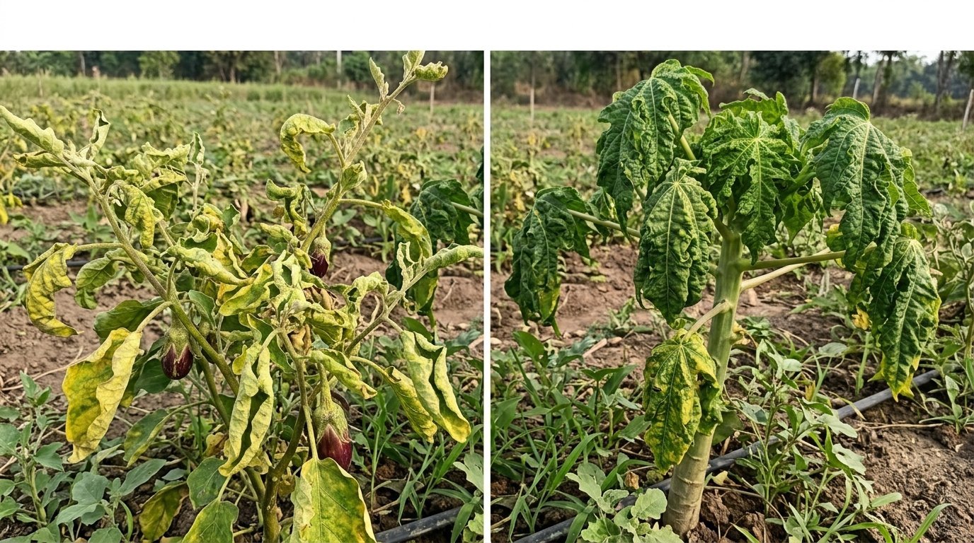 বেগুন ও পেঁপের পাতা কোঁকড়ানো রোগ দমন পদ্ধতি: লক্ষণ, কারণ, প্রতিরোধ ও কৃষকবান্ধব সমন্বিত ব্যবস্থাপনা