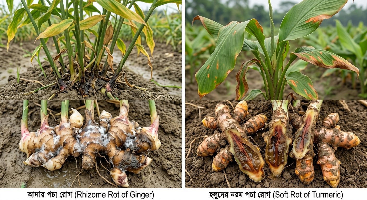আদা ও হলুদের পচা রোগ দমনে কার্যকর কৃষকবান্ধব সমাধান: লক্ষণ, কারণ, প্রতিরোধ ও আধুনিক ব্যবস্থাপনা
